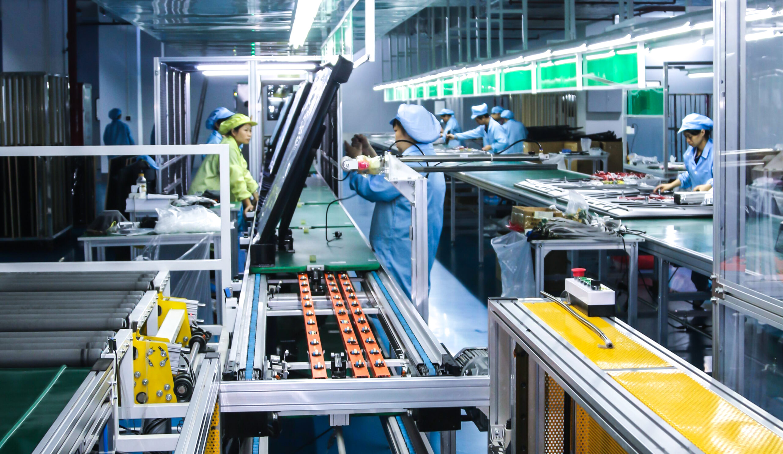 Television assembly line inside the company workshop